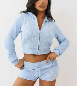 C0345 популярный дизайнерский кардиган на молнии с принтом куртка шорты Модный комплект из 2 предметов женская одежда - Product Image 3