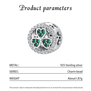 Abalorio de Plata de Ley S925 con diseño de Trébol Redondo Hueco y Circonitas Cúbicas Verdes y Blancas, compatible con pulseras de cadena tipo serpiente, regalo de la suerte para mujer - Product Image 5