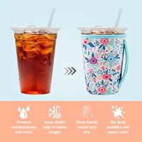 Manchon isotherme réutilisable en néoprène pour boissons froides, avec logo personnalisé, pour tasses à café glacé et autres boissons.