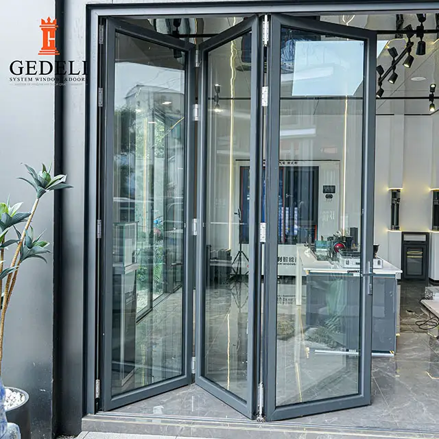 Роскошная вилла алюминиевая стеклянная дизайнерская Двухстворчатая дверь со скидкой двухствольная Межкомнатная Складная Дверь