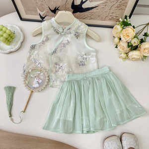 ชุดลำลองเด็กผู้หญิ<span class=keywords><strong>ง</strong></span>สไตล์จีนแบบใหม่สำหรับฤดูร้อน ชุดเสื้อกั๊กและกระโปรงสอ<span class=keywords><strong>ง</strong></span>ชิ้น สำหรับเด็กอายุ 8 ปีขึ้นไป - Product Image 2