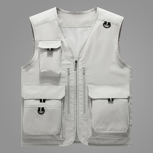Printemps et été nouveau <span class=keywords><strong>gilet</strong></span> de mode pour hommes décontracté maille travail <span class=keywords><strong>sans</strong></span> manches veste outil poches col en V photographie <span class=keywords><strong>gilet</strong></span> de pêche - Product Image 4
