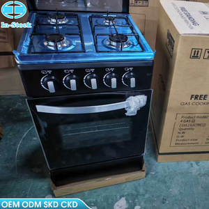 X 4 Gas Black Burner Vertical Cooktop With Built-in Oven, 60L Oven a Grid and Tray, Home <b>Stove</b> 60 Litre 4 Gas Black Gas - Product Image 1