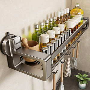 Stainless Steel Wall Mounted <b>Kitchen</b> Storage Rack With <b>Hooks</b> For Oil Salt Soy Sauce Vinegar Neatening Storage - Product Image 2