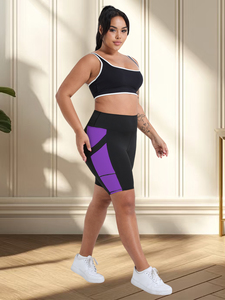 Shorts de sport respirants pour l'été, taille plus, leggings courts, couleur contrastée, shorts de yoga pour femmes, longueur genou avec poches - Product Image 5