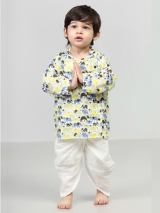 Kurta imprimé éléphant pour bébé garçon avec pantalon dhoti blanc, tenue ethnique traditionnelle pour tout-petits, vêtements confortables pour les fêtes - Product Image 5