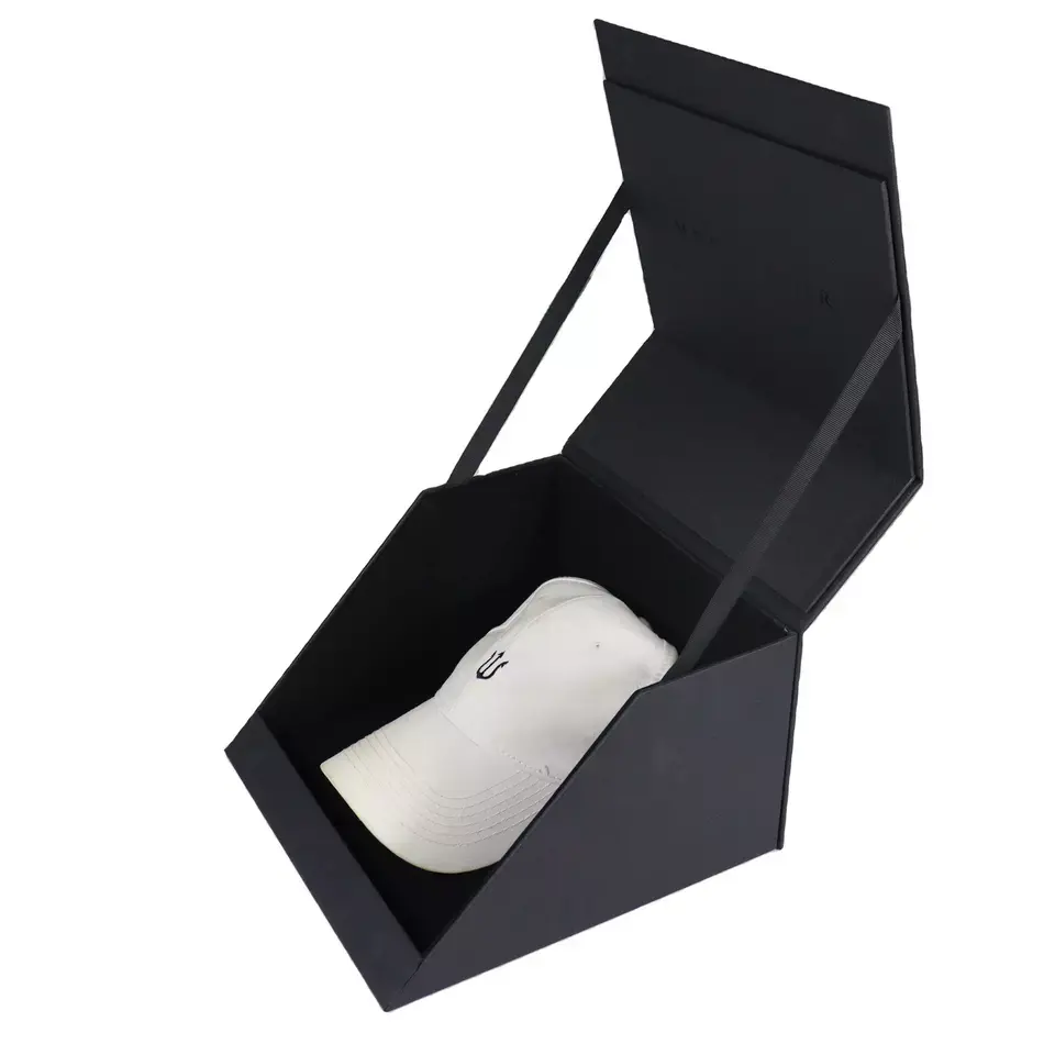 Ausgefallene benutzer definierte Luxus-Baseballhut-Verpackungs box schwarzer Hut-Geschenk box mit Griffen
