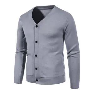 Wholesale butttons knit Coat Mens Knit Jacket Casual Slim Fit v neck apparel knitted Cardigan Men 2024