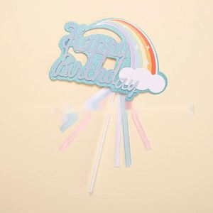 Adornos de Papel para Pastel de Cumpleaños con Diseño de Arcoíris, Decoración para Pastel - Product Image 4