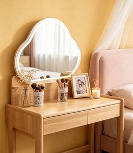 Premium Oak Dressing Table Cloud Shaped LED <b>Light</b> <b>Mirror</b> Double Drawer Bedroom Makeup <b>Vanity</b> Desk - Product Image 3