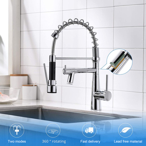 Gourmet nhà bếp dẫn nước Vòi kép xử lý lỗ duy nhất Brass thương mại hiện đại đôi ổ cắm Châu Âu kéo xuống Vòi Nước Nhà Bếp - Product Image 3