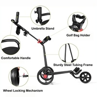 Chariot de golf pliable à trois roues en alliage d'aluminium avec poignée réglable, capacité de charge de 25 kg, chariot manuel pour sac de golf