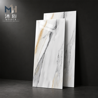 Carreaux de porcelaine pleine masse 600x1200mm aspect marbre Calacatta Gold gris poli pour sol de salon de villa
