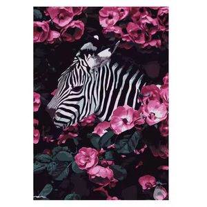 Kit de Pintura por Números DIY - <span class=keywords><strong>Lienzo</strong></span> de <span class=keywords><strong>Cebra</strong></span> con Flores Rosas, Pintura Acrílica para Adultos y Niños, Decoración del Hogar (Sin Marco) - Product Image 4