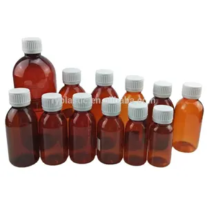 Toptan 60ml 80ml 100ml 200ml 250ml 500ml amber kademeli şurubu tıbbi PET şişe ölçüm fincan