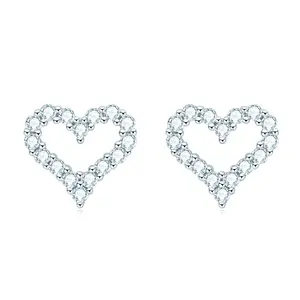 Dropshipping Jewelry Stud Earrings Women Round Diamond Moissanite Gold Plated Heart Studs