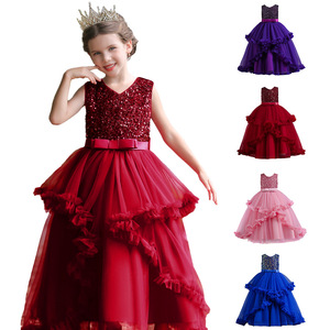 Christmas Princess Dress For Girls Sleeveless <b>Sequined</b> Ball Gown Wine <b>Red</b> Flower Girl Birthday Tutu Party Dress - Product Image 5