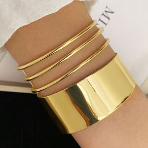 European American Style Women's Multi-Layer Alloy Cuff <b>Bracelet</b> Gold Plated <b>Red</b> Glossy Geometric Large Area Bohemian Style - Product Image 6