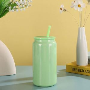 In Stock 16oz Sublimation Cylindrical 304 201 Stainless Steel Insulated Vacuum <b>Cup</b> with Colorful Lid Plastic <b>Straw</b> - Product Image 3