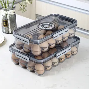 PET Drawer Egg Organizer 18pcs 24 Pcs Clear Stackable Plastic Refrigerator Egg Storage Box With Seal Lid