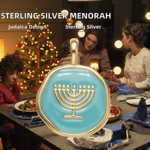 Collar con Colgante de Menorá de Plata de Ley 925, Chapado en Oro, con Circonita y Esmalte, Amuleto Judío, Regalo para Hanukkah o Bar Mitzvah - Product Image 2