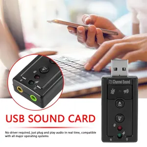 Mikrofon Headset, Kartu Suara USB Profesional 7.1 Channel Suara Mikrofon Headset Audio Adapter untuk Laptop PC Eksternal USB Kartu Suara