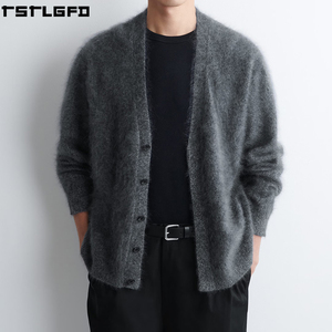 Oem Odm Brushed Cashmere V Neck <b>Cardigan</b> <b>Men</b> Charcoal <b>Grey</b> Relaxed Fit Streetwear <b>Men'S</b> Sweaters Manufacturers Bulk - Product Image 3