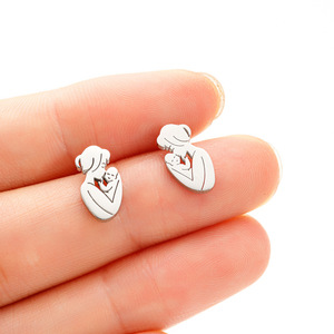 Gros fête des mères Thanksgiving coeur accessoires boucles d'oreilles en acier inoxydable niche maman tient bébé boucles d'oreilles cadeaux pour les femmes - Product Image 3