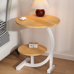 Modern <b>Round</b> <b>Side</b> <b>Table</b> Two Tier Bedside Coffee <b>Table</b> Wooden Top Metal Frame for Living Room Bedroom - Product Image 1