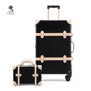 Luxury Black Pure Genuine Leather Travel Retro Rolling Luggage Carrying Bags Case Suitcase Luggage