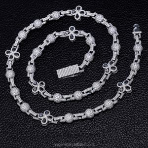 Novedades, Collar de Cadena Cubana de Plata Maciza con Diamantes de Imitación Moissanite, Diseño de Trébol Negro, para Hombre - Product Image 3