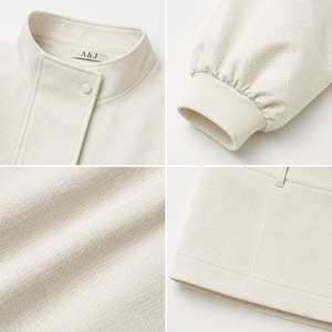 Conjunto de Dos Piezas A&J 200G con Certificación GRS para Mujer, Chaqueta Bomber Corta con Cuello Alto y Minifalda de Cintura Alta, OEM ODM - Product Image 2