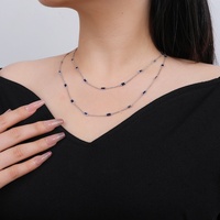 Chaîne longue pour femme en argent sterling S925, style coréen, simple, à double couche de perles superposées, avec pierres artificielles, pour soirée