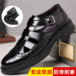 Sandalias de Negocios para Hombre, Tipo Zueco, Punta Cerrada, Cuero Genuino, Transpirables, Sin Cordones, Color Marrón y Negro, Talla Adulto C003 - Product Image 5