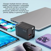 Ai GaN Ladegerät 65W Schnellladegerät Typ C 2 Mit Einziehbarem Kabel & USB-Anzeige für Reise-Handyladegerät Schnellaufladung