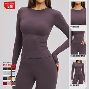 Zechuang Combinaison de yoga à manches longues pour femme, col rond, couleur unie, coupe ajustée, tenue de sport pour Pilates, course à pied, fitness CCX8519 - Product Image 3