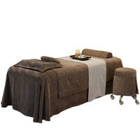 Ensemble de literie de luxe pour salon de beauté, 4 pièces, gris foncé, logo personnalisé, ensemble de draps pour lit de massage et spa