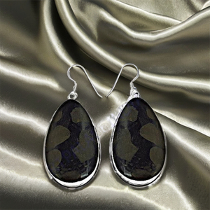 Art Palace Teardrop Onyx Drop <b>Earrings</b> <b>Silver</b> Plated Bezel Setting Women's Classic Jewelry - Product Image 1