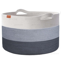 Panier rond tissé en corde de coton avec poignée de transport facile pour rangement de coussins de couettes de jouets de blanchisserie de bébé