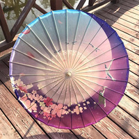 Parapluie décoratif classique chinois fait main en papier huilé de bambou imperméable Junvoy, motif fleur de prunier, 84 cm, Leo-661, pour le bureau
