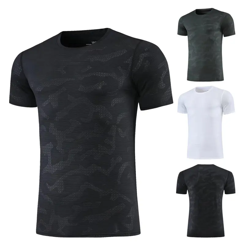 Men's new summer crystal silk sports T shirt Europe and America men's round leading step fitness training clothes quick dry top