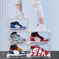 Boîte de rangement empilable pour baskets, en plastique transparent, avec porte magnétique à ouverture latérale, pliable, pour chaussures AJ