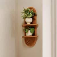 Étagère murale en bois style bohème à 2 niveaux, design en arche, montée en suspension, en pin rustique, pour la présentation de plantes dans la salle de bain, la chambre à coucher, le salon
