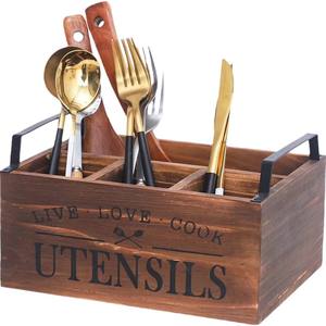 Cucina in legno contenitore per stoviglie e portatovaglioli portatovaglioli portatovagliolo decorativo in legno <span class=keywords><strong>Caddy</strong></span> con 4 scomparti - Product Image 1