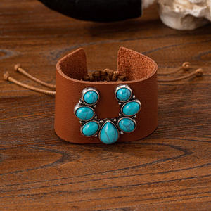 <span class=keywords><strong>DW</strong></span>-172 vente en gros Vintage Western Cowboy Style main bijoux réglable large Turquoise PU <span class=keywords><strong>cuir</strong></span> <span class=keywords><strong>Bracelet</strong></span> <span class=keywords><strong>Bracelet</strong></span> - Product Image 3