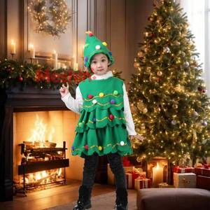 MS New Cute Dress Performance <b>Dance</b> <b>Christmas</b> Tree <b>Costume</b> Children's <b>Girl</b> Short Skirt with Hat - Product Image 1