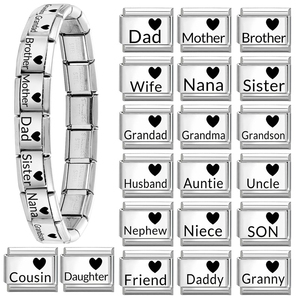 Bracelet à breloques italien « Amour de Famille » en acier inoxydable, module DIY, élément textuel à assembler, bijoux personnalisés unisexe - Product Image 1