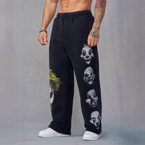 Men's Lightweight Printed Wide Leg Jogger <b>Trousers</b> <b>Elastic</b> <b>Waist</b> Cotton Blend Casual Summer Gym Wear - Product Image 1