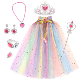 Vestido <span class=keywords><strong>de</strong></span> princesa para niñas, fiesta <span class=keywords><strong>de</strong></span> Elsa Anna, capa <span class=keywords><strong>de</strong></span> arcoíris, disfraz para niños, Halloween, Navidad, corona, varita, accesorios <span class=keywords><strong>de</strong></span> joyería, conjunto <span class=keywords><strong>de</strong></span> regalo - Product Image 2