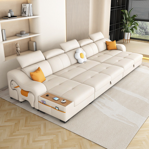 Cream Style Modern Minimalist Internet Celebrity Small Living Room New <strong>Sofa</strong> <strong>Bed</strong> cat Scratch <strong>Leather</strong> Retractable <strong>Storage</strong> - Product Image 6
